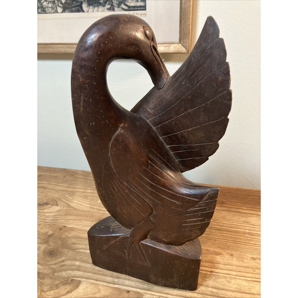 Vintage Hand Carved Wood Swan Sculpture Bali Indonesia Bird Duck Figurine Statue